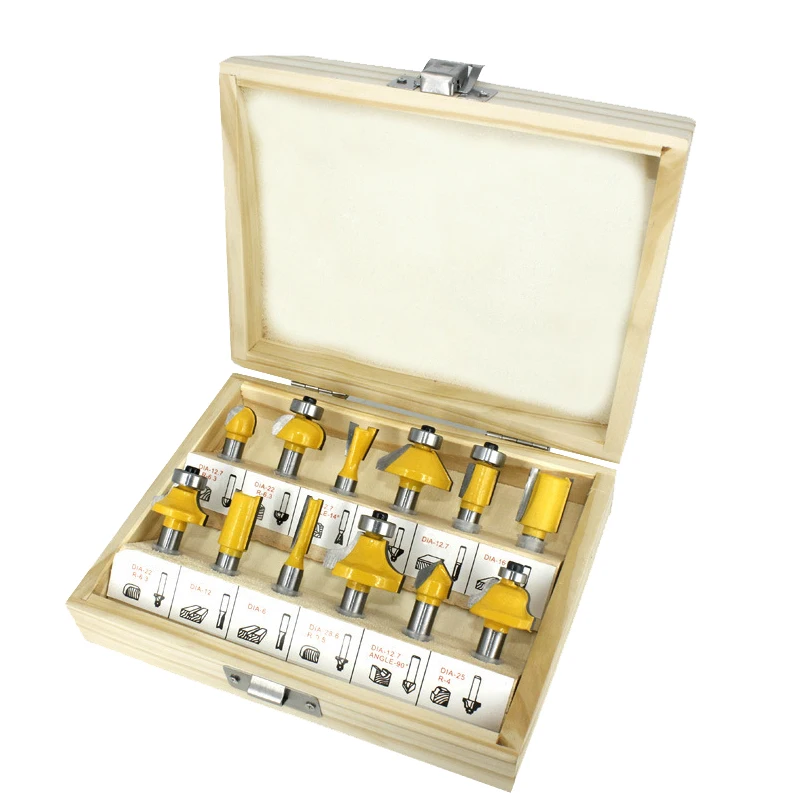 

8mm Shank Router Bits Set for Wood 12pcs Milling Cutter Carbide Mill Woodworking Trimming Engraving Carving Cutting Tools