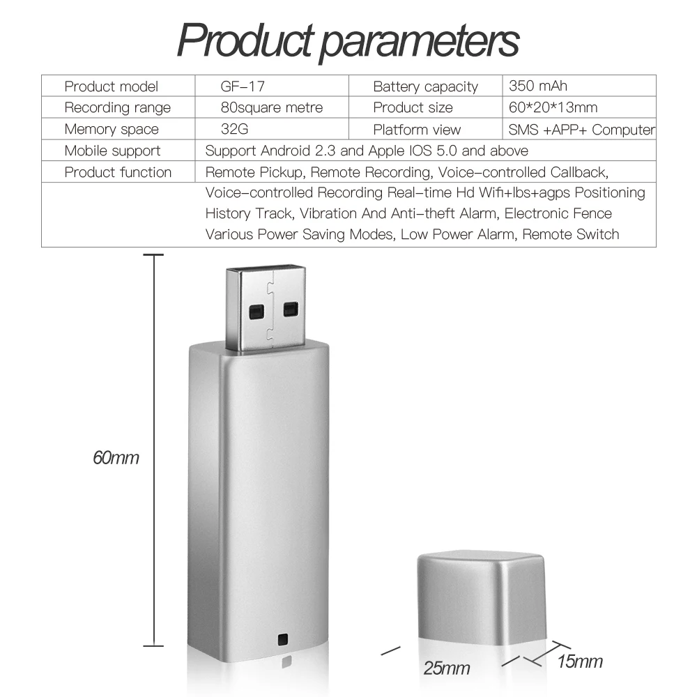 

New GF17 Portable Mini GPS Miniature Tracker Locator Positioning Remote Listening Voice Control Callback Recording APP Control