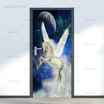 

Horse Door Sticker Animals Nordic Home Decor Decal Self Adhesive 3D DIY Wallpaper Removable Wall Sticker For Living Room Mural