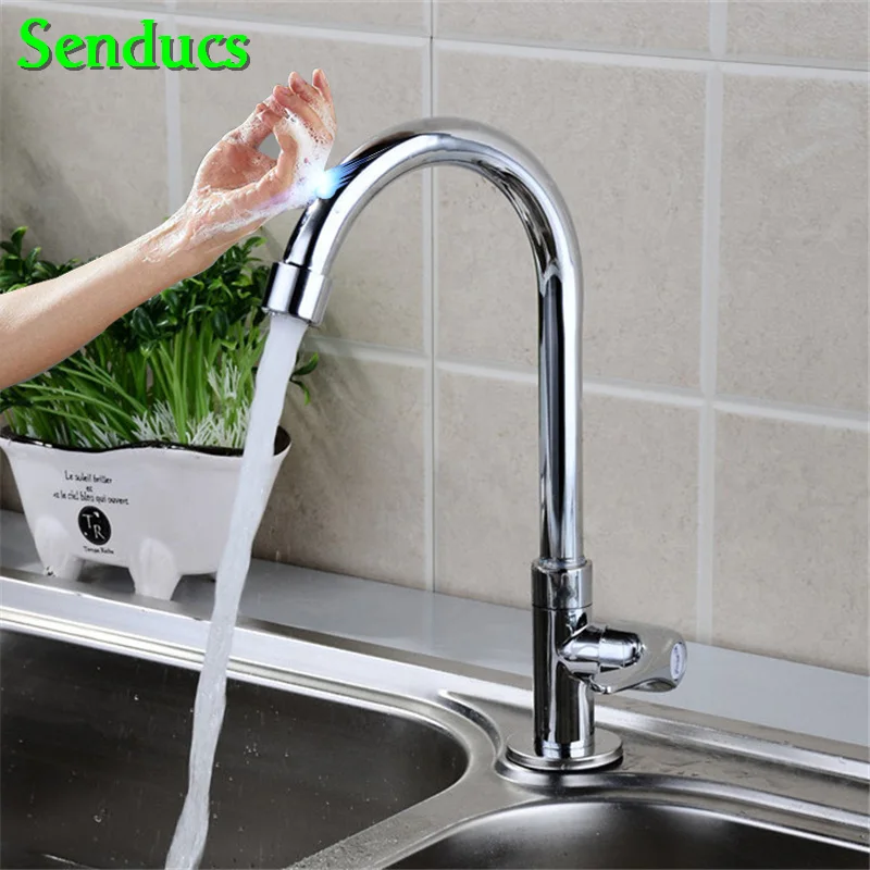 Сенсорный кухонный кран Senducs, Одноместный, холодный, кухонный кран для раковины, сенсорный кухонный смеситель, качественный, цинковый сплав, холодный кухонный кран - Цвет: 1440C-touch