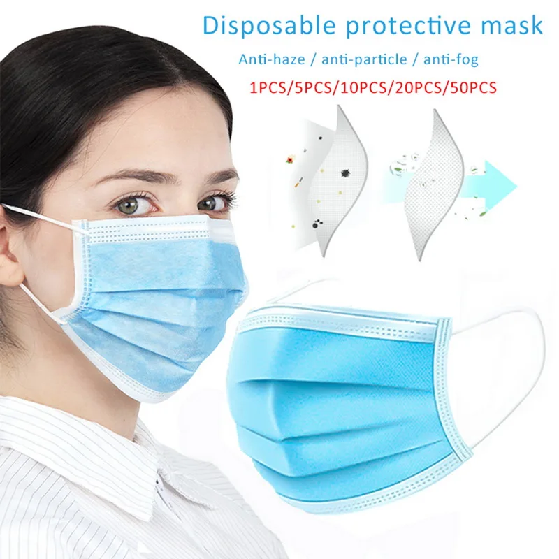 

50 Pcs 3 Layer Disposable Medical Protective Face Mouth Masks Anti nCoV PM2.5 Influenza Bacterial Facial Dust-Proof Safety Masks