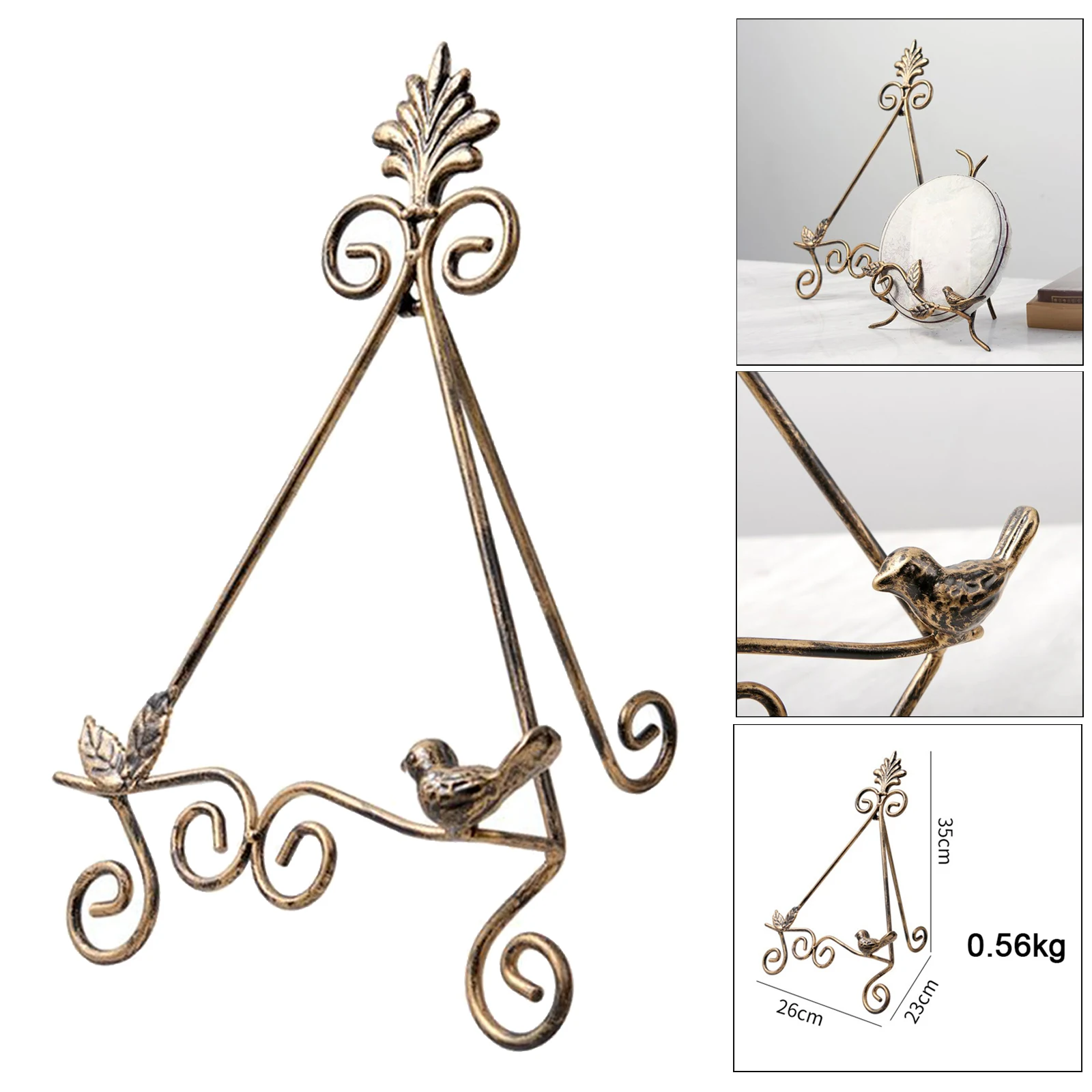 Iron Display Stand, Iron Easel Plate Photo Holder Stand, Displays Picture Frames, Decorative Plates for Home Wedding Tabletop