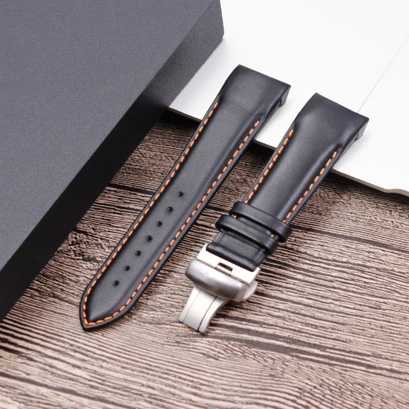 Ремешок для часов Tissot T035 Kutu ремешок для часов из натуральной кожи изогнутый конец 18 мм 22 мм 23 мм 24 мм Бабочка сталь бак - Цвет ремешка: Black brown line3