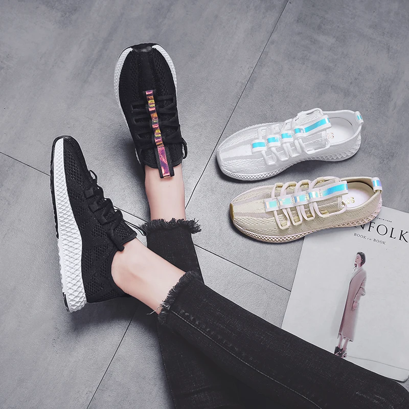 Женские кроссовки на толстой платформе белые черные бежевые tenis feminino удобные