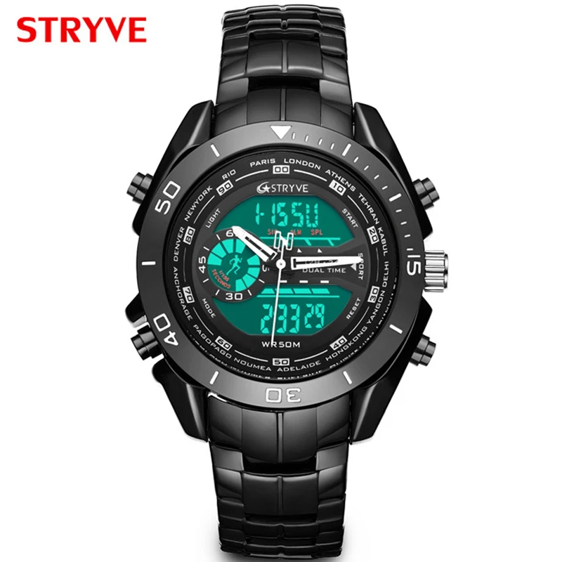 

Sports Mens Watch Quartz Digital 5Bar Waterproof Watches Men Double Movement Shock Resistant Alarm Date Stop Watch Mens New 2019