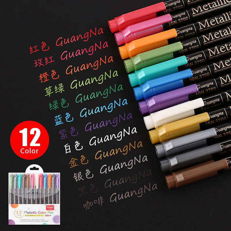 12 colors/lot high quality metallic pen 2mm water based for black brown  card Drawing Stationery