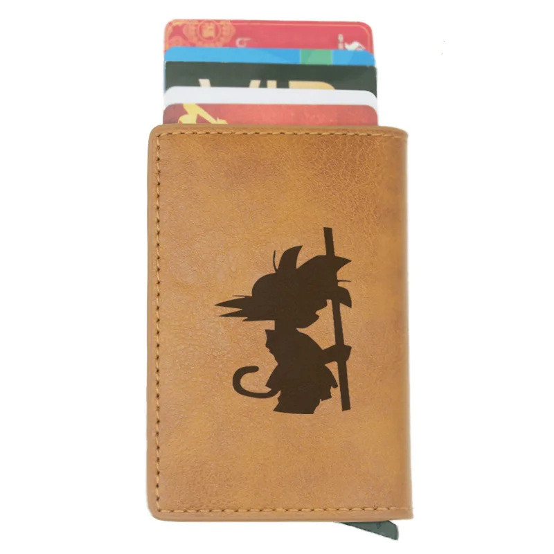 Brown Dragon Ball Super Son Goku Rfid держатель для карт, мужские и женские кошельки, винтажный короткий кошелек, кожаные тонкие кошельки, мини-кошелек, подарки - Цвет: Brown