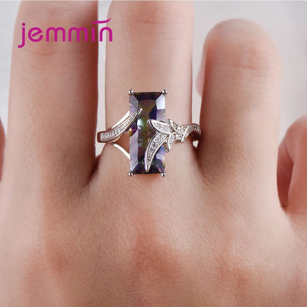 Роскошный AAA Фиолетовый кубический циркон кольца из стерлингового серебра 925 большой горный хрусталь корейский геометрический обручение подарок ювелирной дружбы