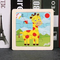 9 - Piece Mini Wooden Jigsaw Puzzle Set - Montessori Educational Board Game (1 - giraffe)