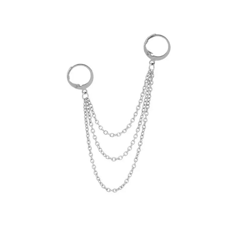 

Jewelry Korean Hip Hop Titanium Steel Chain Threader Drop Cuff Earrings Unisex