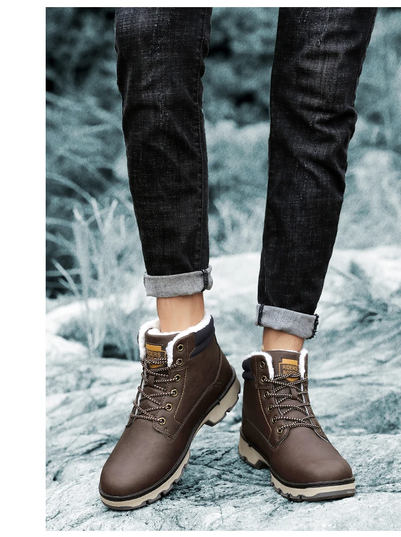 UPUPER/зимние мужские ботинки; кожаные ботильоны с высоким берцем; Теплые повседневные мужские зимние ботинки высокого качества с мехом; плюшевая зимняя обувь для мужчин