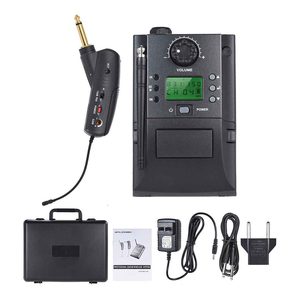 

Portable UHF Instrument Wireless Microphone System with Receiver & Transmitter 32 Channels for Electric Guitar