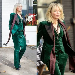 Ternos femininos de veludo verde feito sob encomenda colete blazer calças festa de formatura jantar streetwear casaco 3 peças conjunto