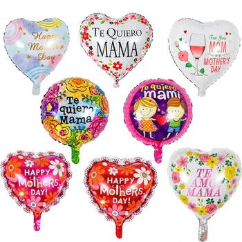 

10pcs/lot 18inch Printed Spanish mother Foil Balloons Mother's Day Heart Shape Love Globos Decor Mama Balloon Te Quiero Balloons