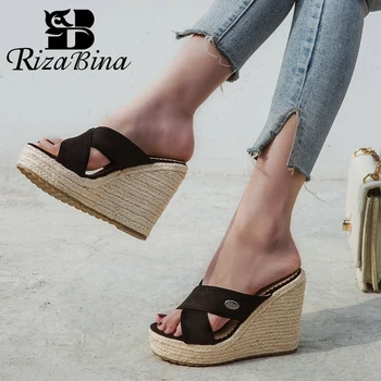 

RIZABINA Women Wedges Shoes Platform Open Toe Metal Women Sandals Solid Color Casual Outdoor Daily Female Slippers Size 34-43