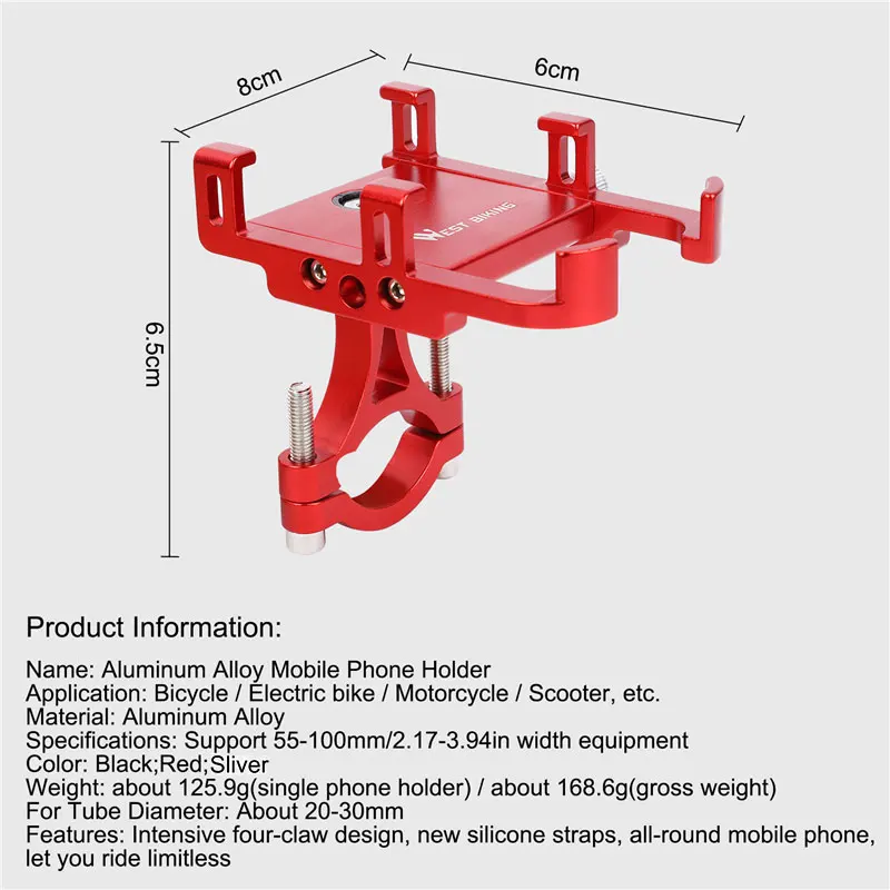 WEST BIKING Bike Cell Phone Holder Motorcycle Bicycle Handlebar Mount Holder Aluminum Alloy Rrotatable Support For Phone GPS