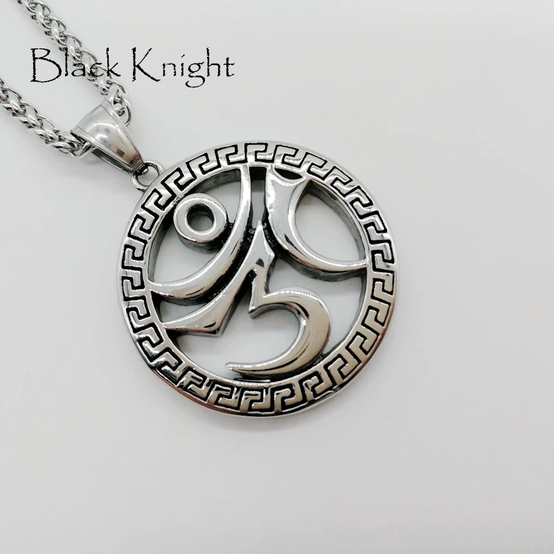 

Buddhism Sanskrit circle pendant necklace vintage silver stainless steel hollow out Buddha Buddhism necklace religious jewelry