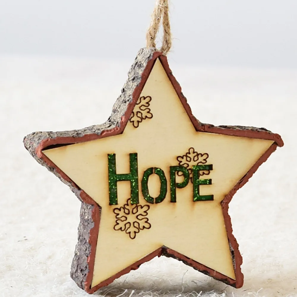 HOPE 10.5X3.5CM 1 шт. мини забавная Рождественская елка висячие украшения пятиконечная звезда рождественская подвеска круглой формы деревянный кулон домашний декор - Цвет: HOPE 10.5X3.5CM