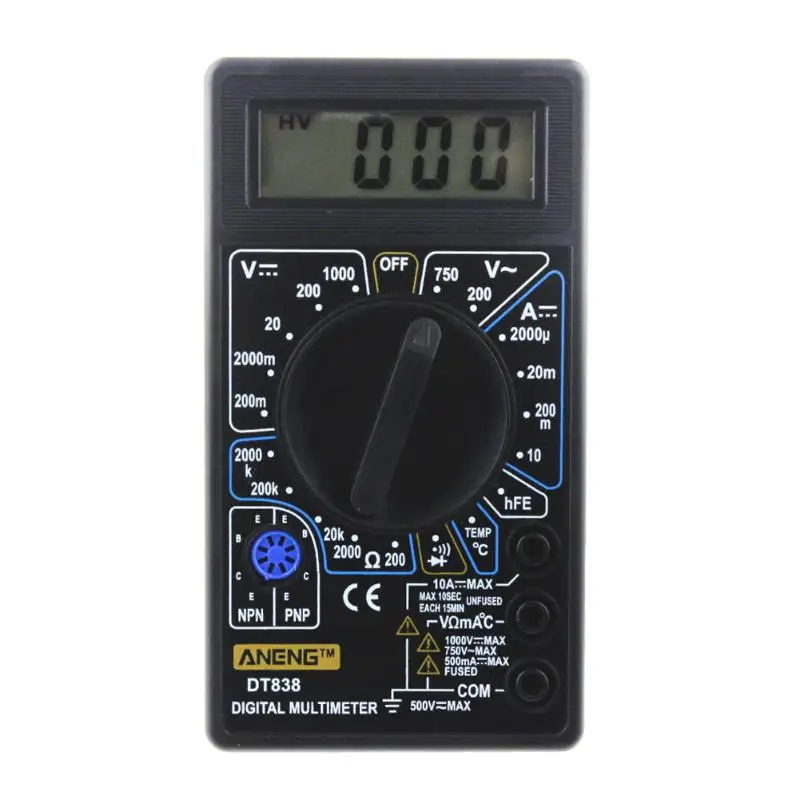 

DT-838 LCD Digital Multimeter Electric Voltmeter Ammeter Tester AC/DC 750/1000V Amp Volt Ohm Portable Electric Multi Tester Tool