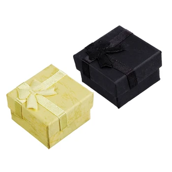 

48 Pcs Ring Earring Jewelry Display Gift Box Bowknot Square Case, 24 Pcs Yellow & 24 Pcs Black