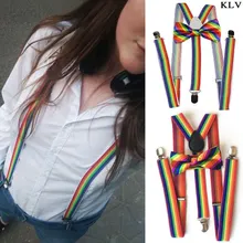 Модный галстук-бабочка; комплект ремешков с зажимом в радужную полоску; Ведущий узел для взрослых; унисекс; комбинезон; Сменные ремни; аксессуары