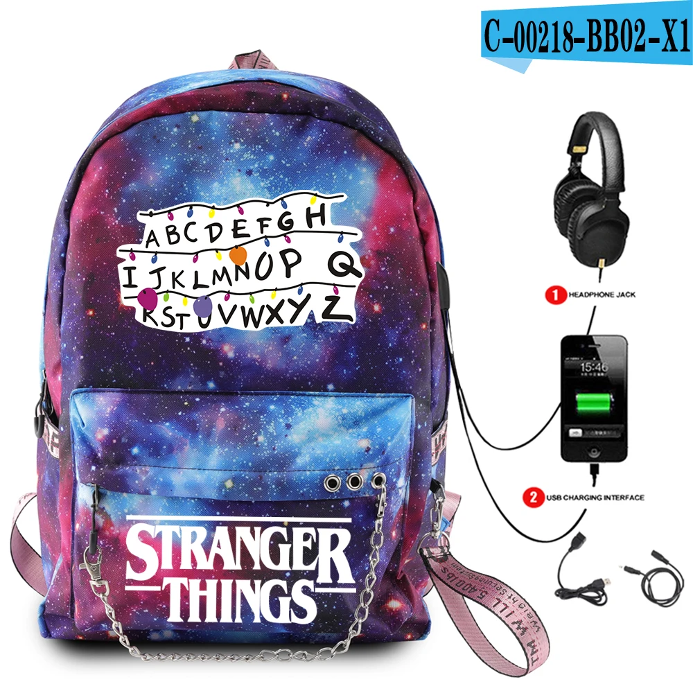 Горячие странные вещи USB рюкзак школьные сумки для книг друзья вентиляторы дорожные сумки ноутбук цепь рюкзак наушники USB порт