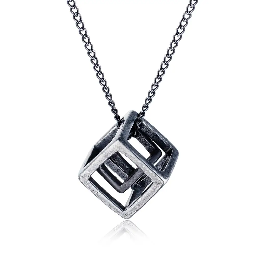 Нержавеющая сталь пустой кубик кулон ожерелье для мужчин и женщин звено цепи
