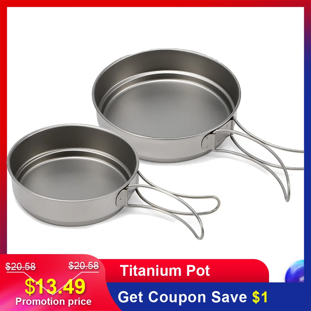 

Lixada Titanium Camping Cookware Fry Pan Outdoor Camping Pan Titanium Cookware Tourist Tableware Foldable Handle 350ml / 500ml