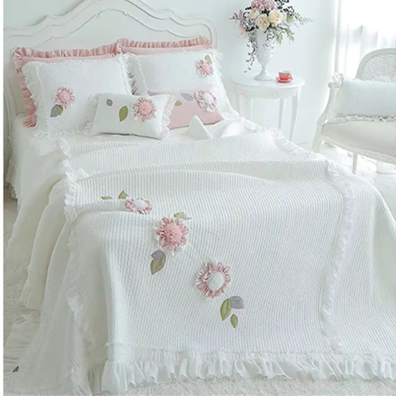 Korean pure cotton princess bubble embroidery patchwork quilt colcha edredones full queen king size 3pcs bed cover/bedspread YW Korean pure cotton princess bubble embroidery patchwork quilt colcha edredones full queen king size 3pcs bed cover/bedspread YW