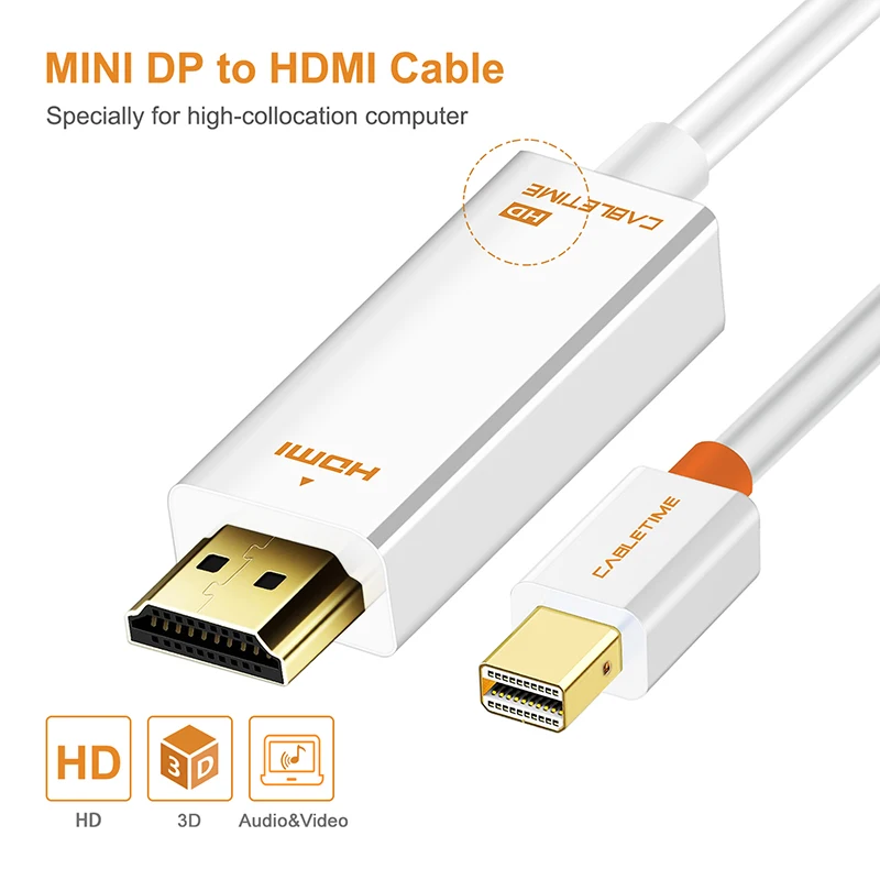CABLETIME Новое поступление Thunderbolt Mini DisplayPort dp адаптер DP к HDMI dp кабель для 1080P ТВ компьютер MacBook C055