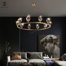 

Artpad Luxurious Chandelier LED Brass Crystal Hanging Light Crown Creative Suspension Illuminator Bedroom Dining Room Lighting