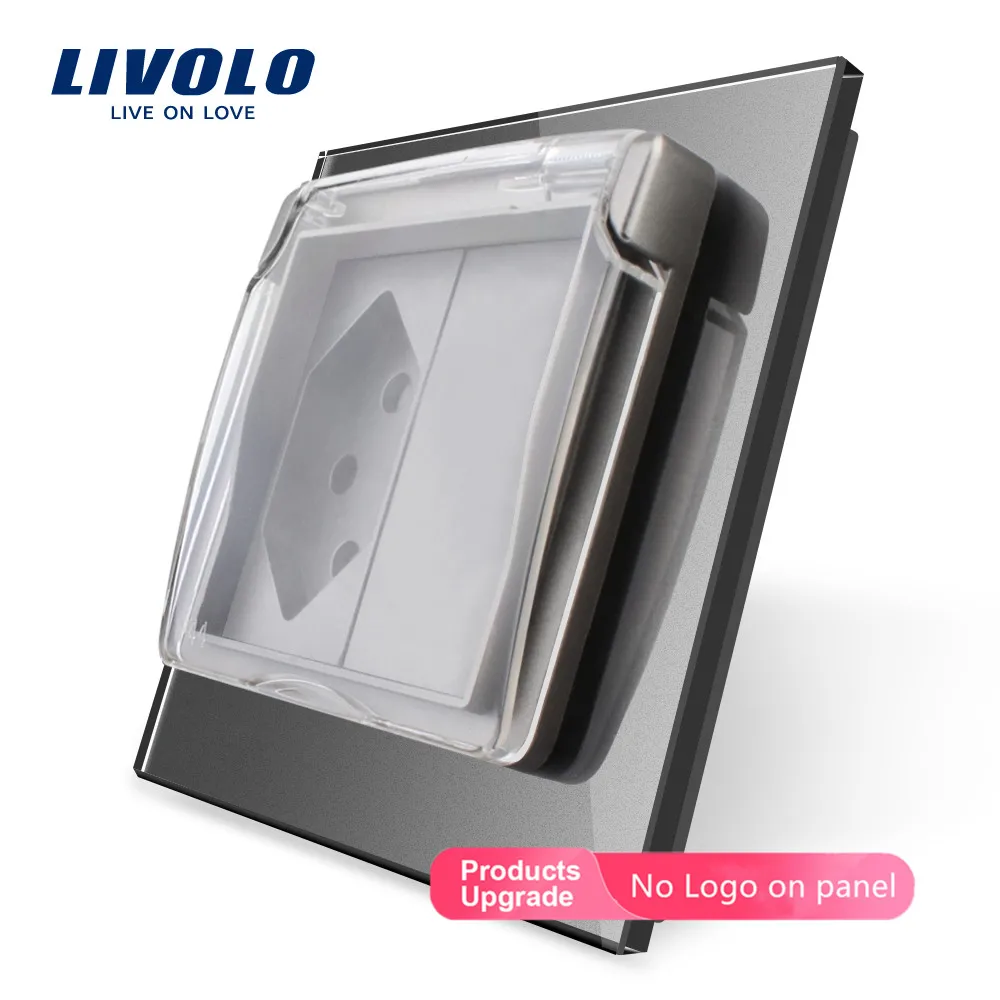 Livolo EU standard Switzerland розетка, стеклянная панель, AC 110~ 250 V, VL-C7C1CHWF, с водонепроницаемой крышкой, без логотипа - Тип: Grey-No logo