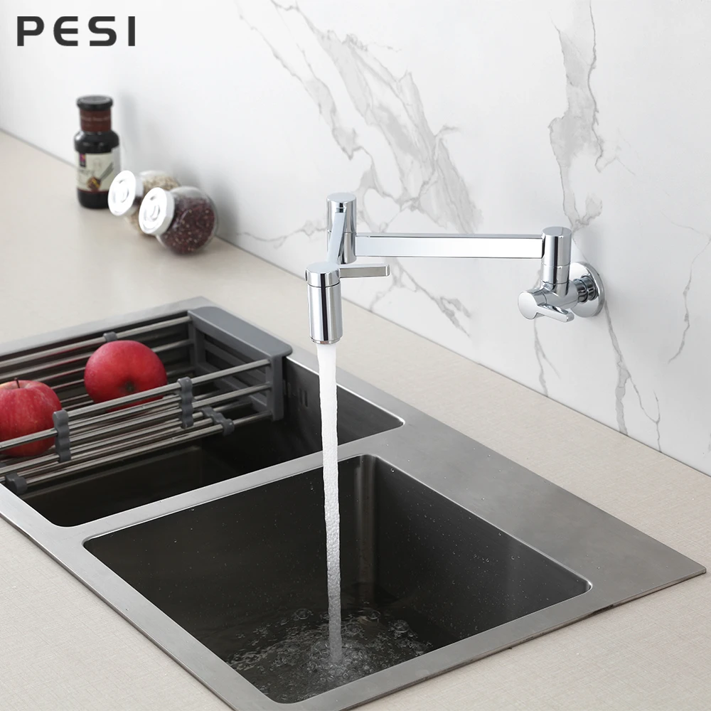 

Single Lever Rotate Folding Spout Bathroom Kitchen Faucet Wall Mount Cold Water Sink Tap Chrome/Black/Brushed Nickel/Golden.