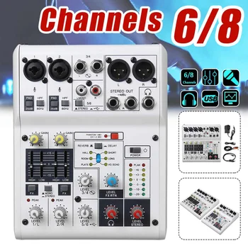 

LEORY 8 Channel Mini Portable Audio Mixer with USB DJ Sound Mixing Console MP3 Karaoke 48V Amplifier For Karaoke KTV Match Party