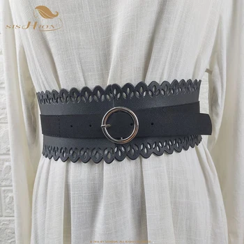 

SISHION 2020 Ladies Waistband Wide Belt VD1297 Fashion Hollow Carved Vintage Punk Black Waist Belts for Women
