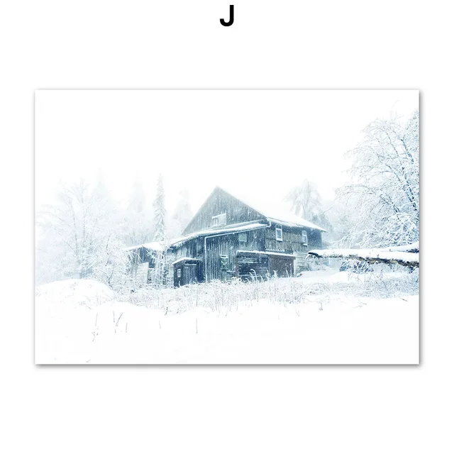 Winter Snow Mountain Forest Deer Fox Wall Art Canvas Painting Nordic Posters And Prints Wall Pictures For Home Living Room Decor J