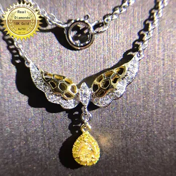شراء18K عقد ذهب طبيعي 0.13ct الماس الأصفر وقلادة 0134ct الماس الأبيض