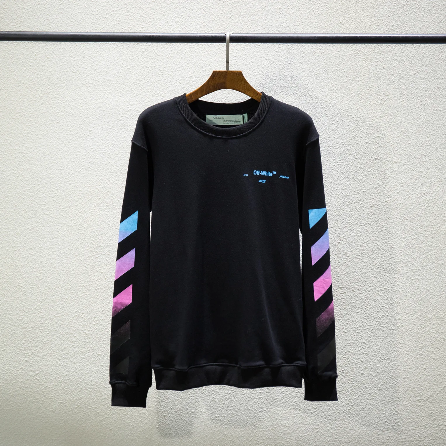 OFF-WHITE OW 19SS градиентная стрелка с круглым вырезом махровое кольцо пара свободная толстовка с круглым вырезом куртка