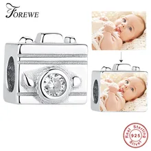 925 пробы, серебряная сентиментальная бусина "камера", шарм, подходит для браслета Пандора и ожерелья, серебро 925 CZ, шарм, бисер, сделай сам, ювелирное изделие