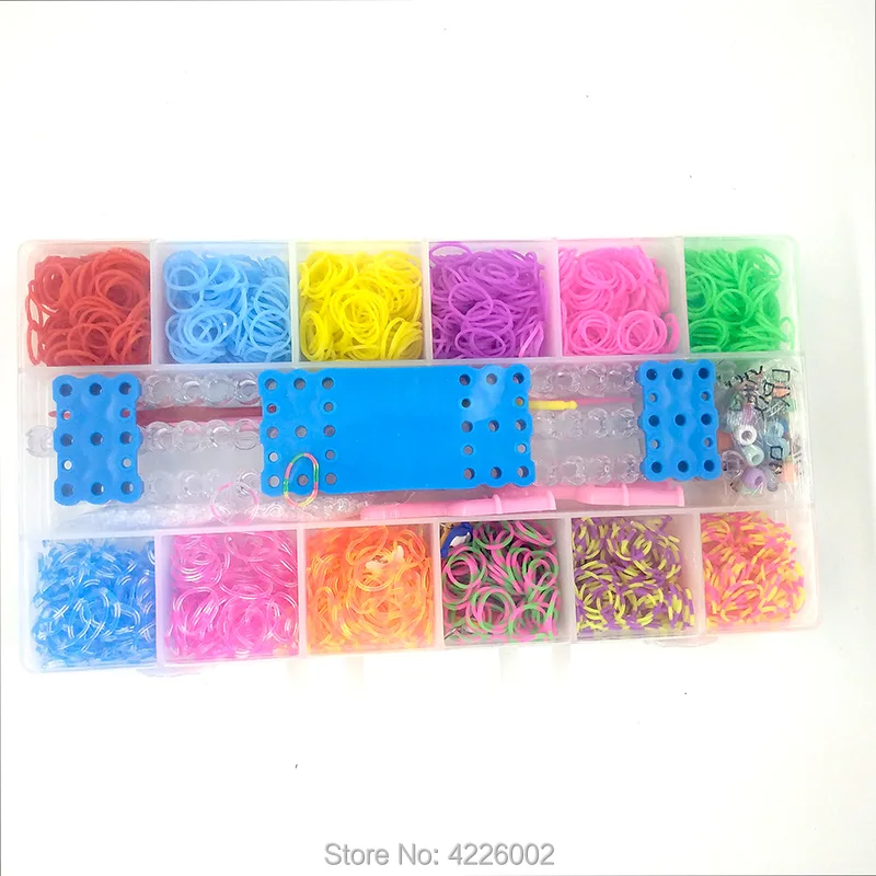 Goedkoop 1800 stuks Elastische Rubber Loom Bands DIY Tool set Box Weave Armband Handwerk Meisje Gift Kinderen Kids speelgoed voor Tiener 8 10 jaar