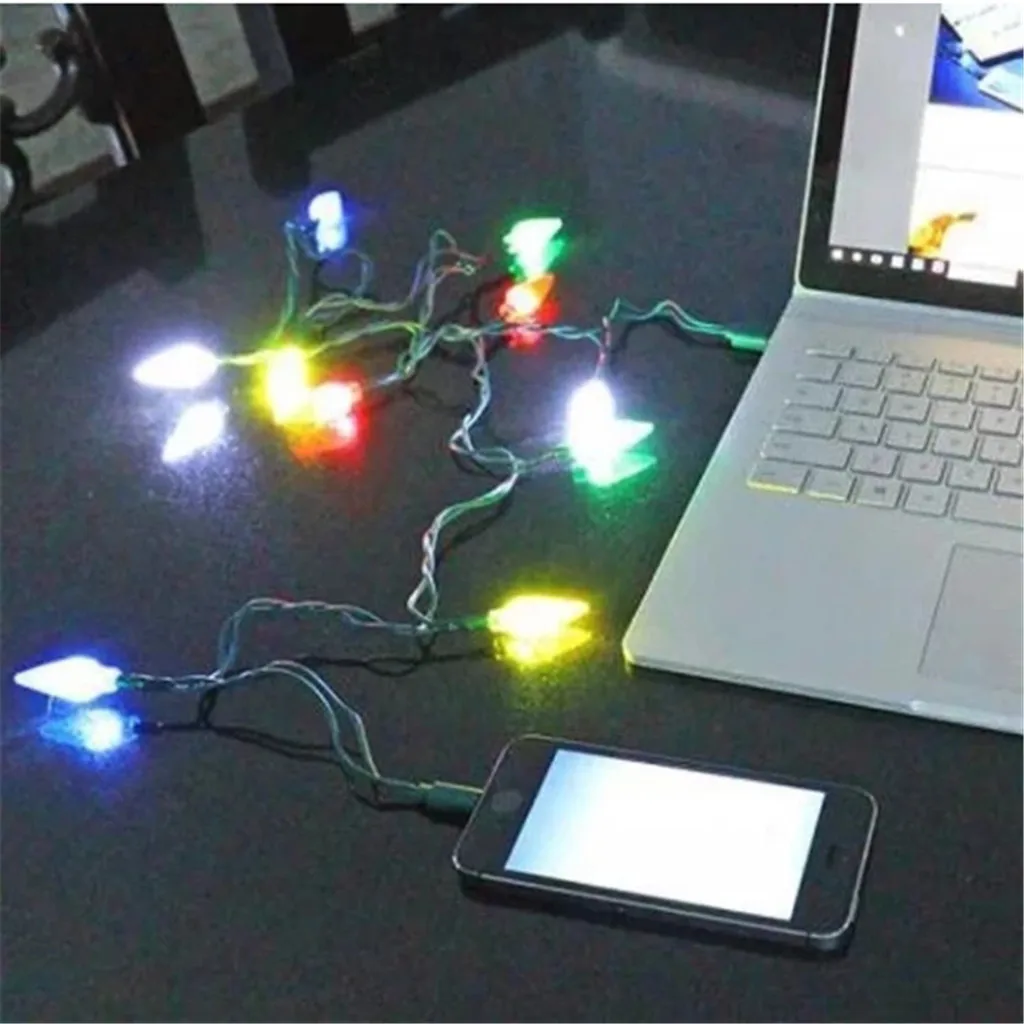 Счастливого Рождества светильник светодиодный USB кабель с светодиодный светильник s украшение комнаты ночной Светильник s Быстрая зарядка кабель настенное зарядное устройство для iPhone 11