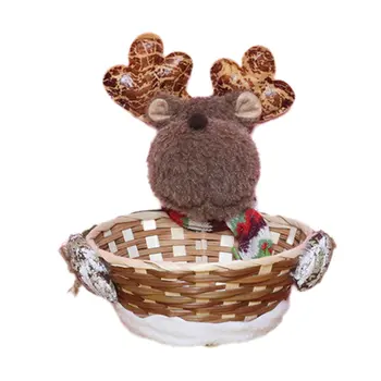 

New Cute Christmas Candy Storage Bamboo Xmas Gift Holder Basket Home Desktop Decoration Santa Claus Storage Basket Gift gor kid
