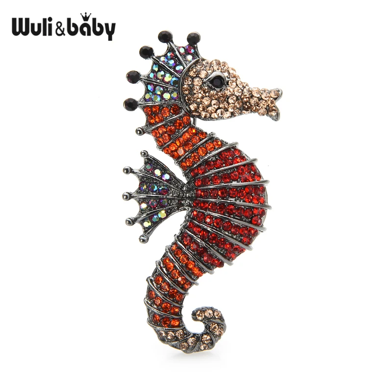 Animal Brooch Sparkling Rhinestone Seahorse 3-color Office Casual Pin