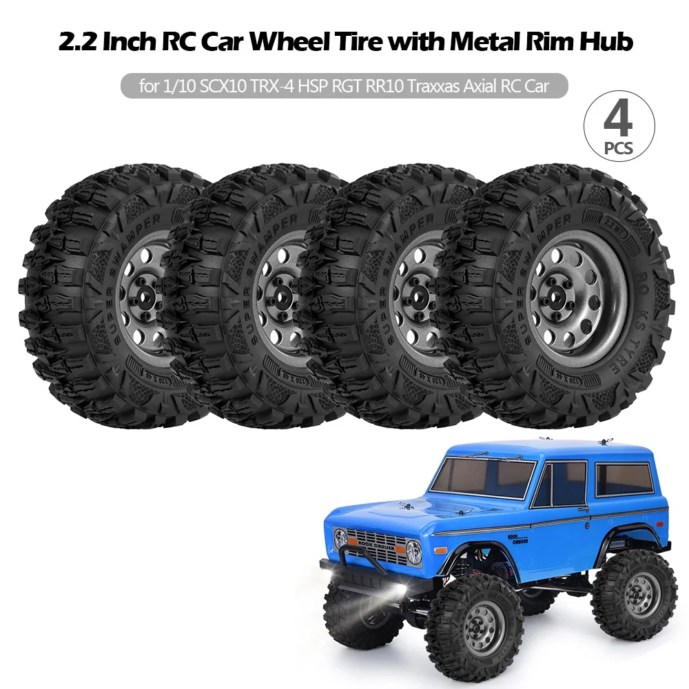 

4PCS 2.2 Inch RC Car Wheel Tire with Metal Rim Hub for 1/10 SCX10 TRX-4 HSP RGT RR10 Traxxas Axial RC Car