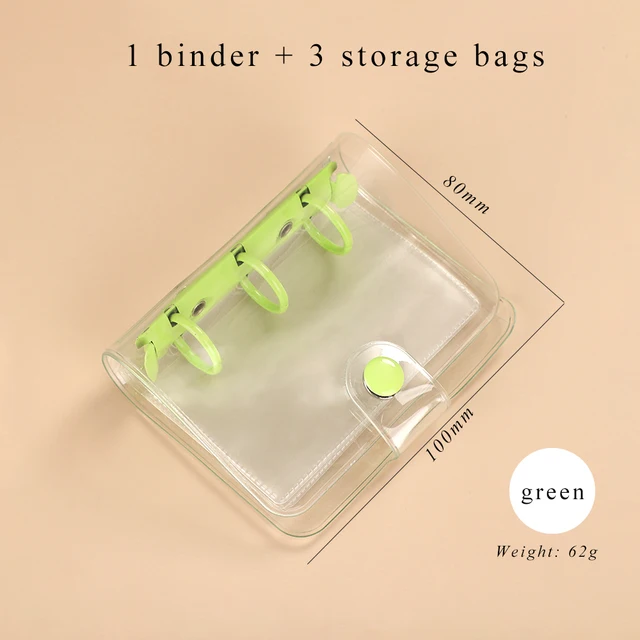 Cute Transparent Mini Loose-leaf Notebook Creative Portable Pocket Hand Book 3 Ring Binder Kawaii School Supplies Stationery Green shell