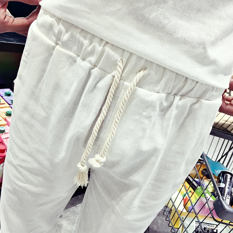 Spring and Summer Cotton and Linen Casual Flax Pants Men's Hemp Loose Feet Pants Solid Color Large Size Trousers