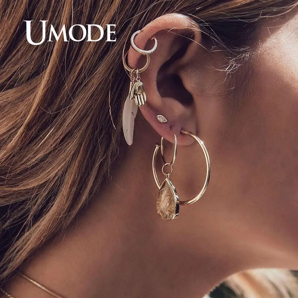 UMODE, винтажные серьги в виде Луны и звезды, наборы для женщин, девушек, золотые маленькие обручи, клипсы, серьги, запонки, шпильки, индийская мода, ювелирное изделие - Окраска металла: PE1505