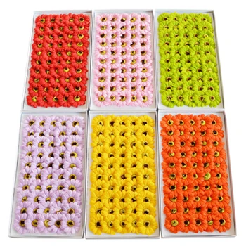 

50PCS Soap Flower Artificial Flowers Little Daisies Sun Flower Flower Head Bouquet Making Gift Box With Florist Materials