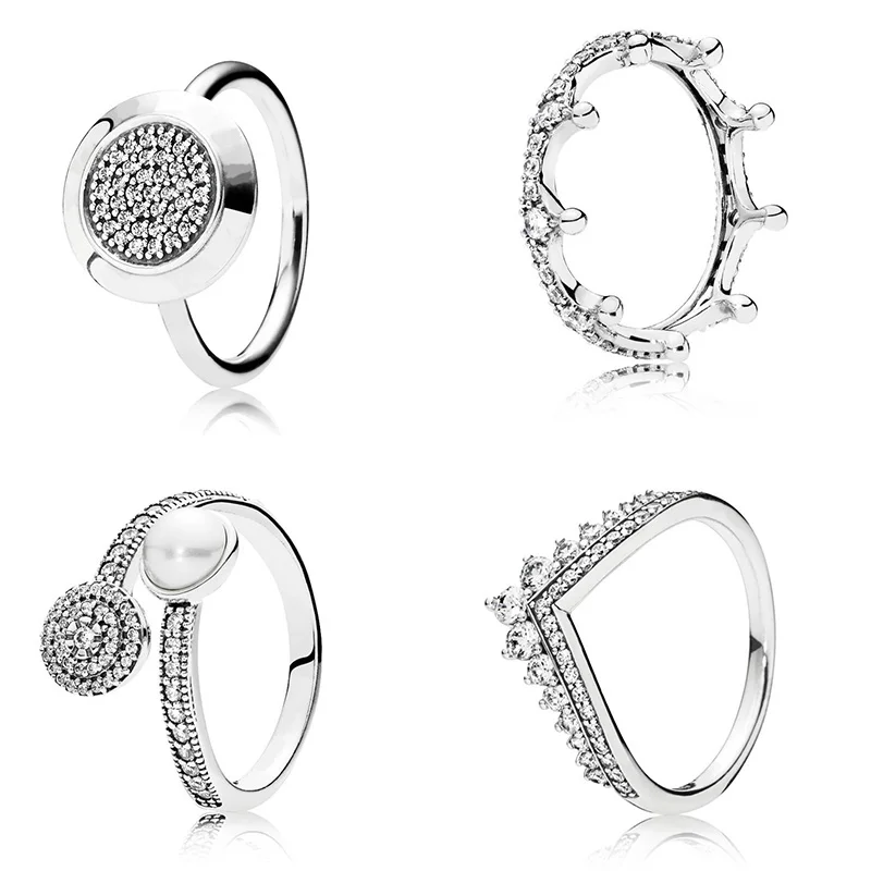

Silver Crystal Ring Charms Diy Crown Cz With Pearl Women Finger Ring For Women Party Wedding Fine Jewelry