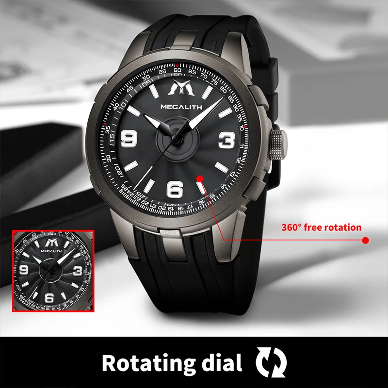 Ceny MEGALITH moda zegarki sportowe mężczyźni wodoodporny pasek silikonowy zegarki kwarcowe mężczyźni zegar wiatrak obrót Dial Relogio Masculino